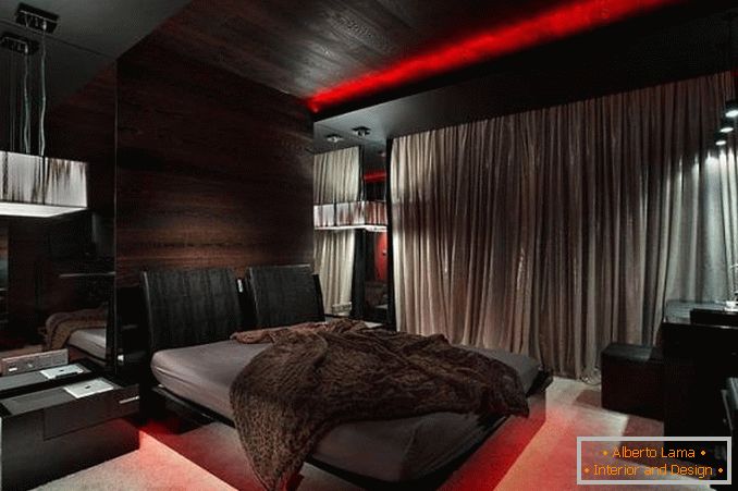 дизајн на спална соба во црно и црвено, фото 18