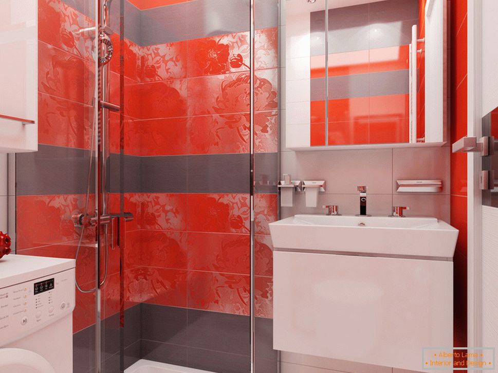 Дизајн на бања со црвени акценти - фото 2