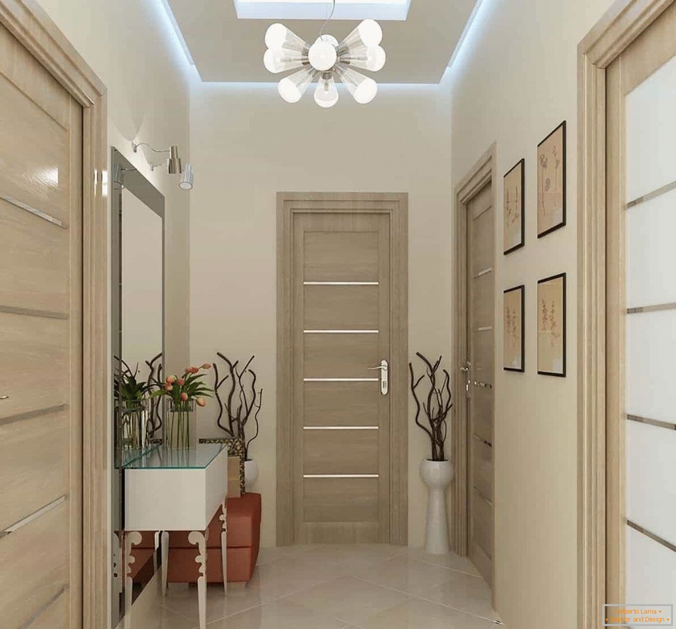 Светлосен коридор, комбинација на бои на ѕидови и врати