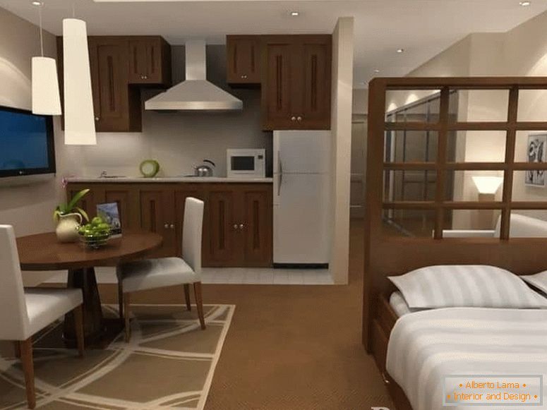 На овој дизајн можете да видите како да го одделите местото за спиење во мал стан