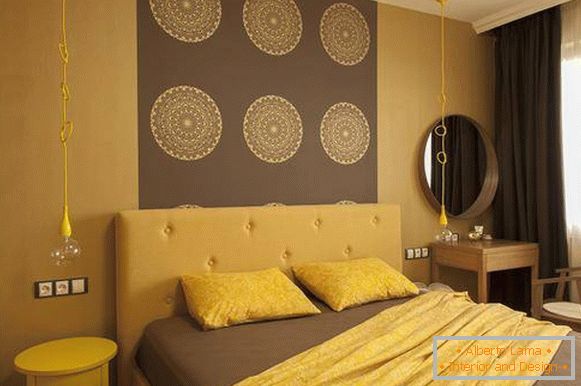 Дизајн на спална соба во дизајнот на двособен стан со 45 квадратни метри слика