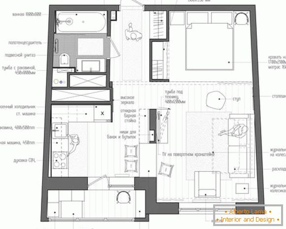 Проект за фото-дизајн на еднособен стан од 40 квадратни метри