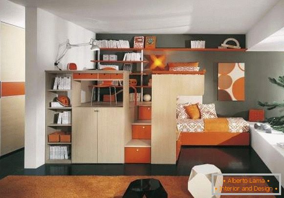 Дизајн на еднособен стан со дете на училиште - работно место на фотографијата