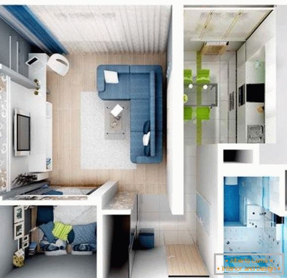 Дизајн проект на една соба стан со мала спална соба