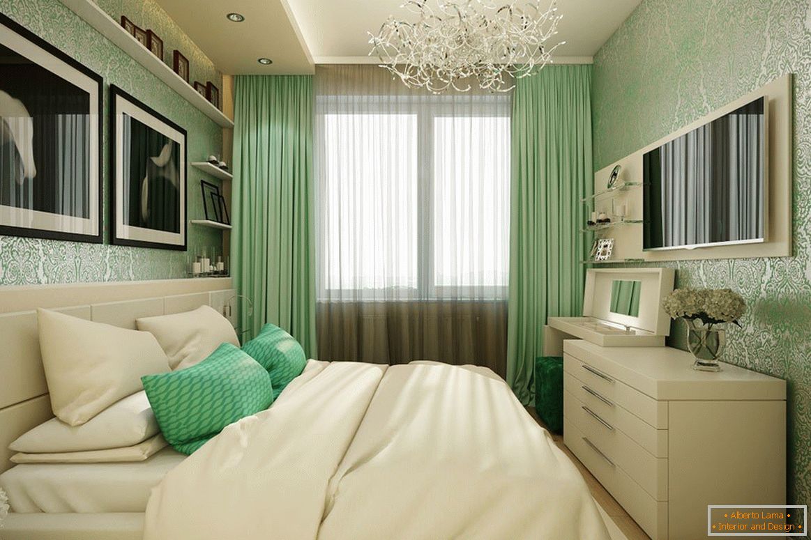 Спална соба во беж-зелени бои
