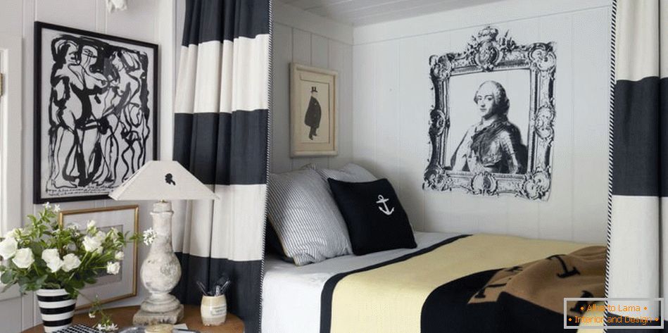 Црно-бела спална соба декор