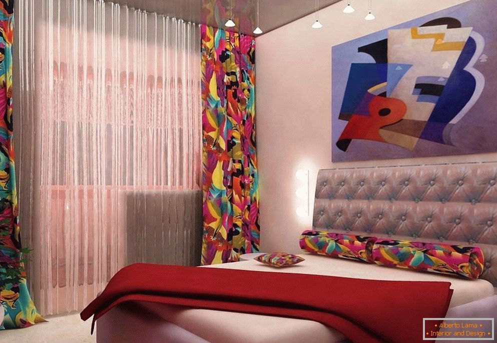Комбинацијата на текстил и слики во спалната соба