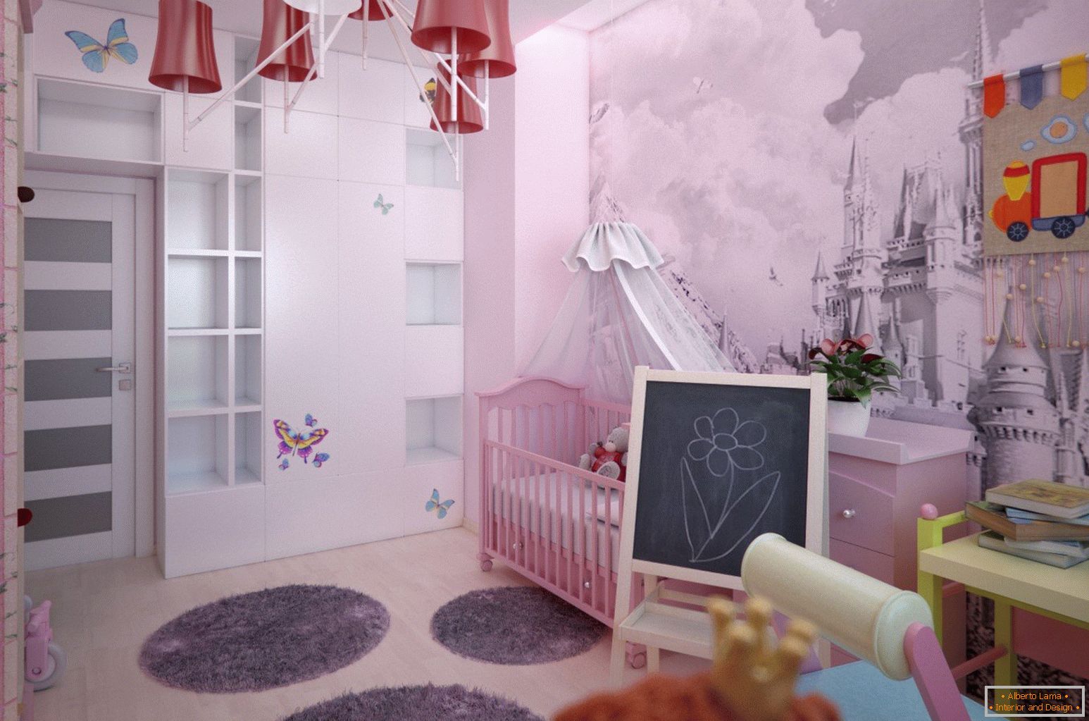 Внатрешен дизајн на детската соба на девојчето со заклучување