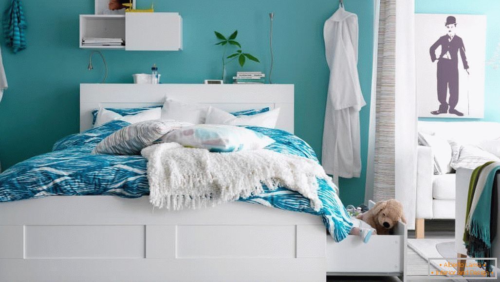 Спална соба дизајн во тиркизна бои
