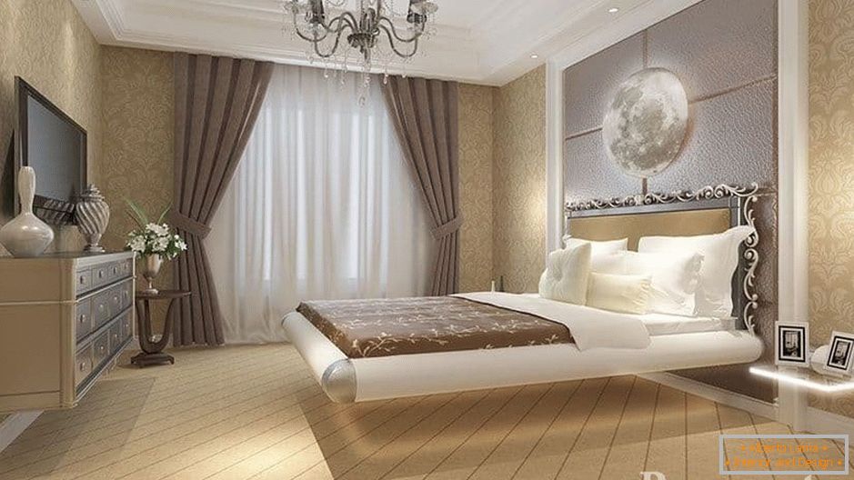 Лебдечки кревет над спалната соба во спалната со класичен стил