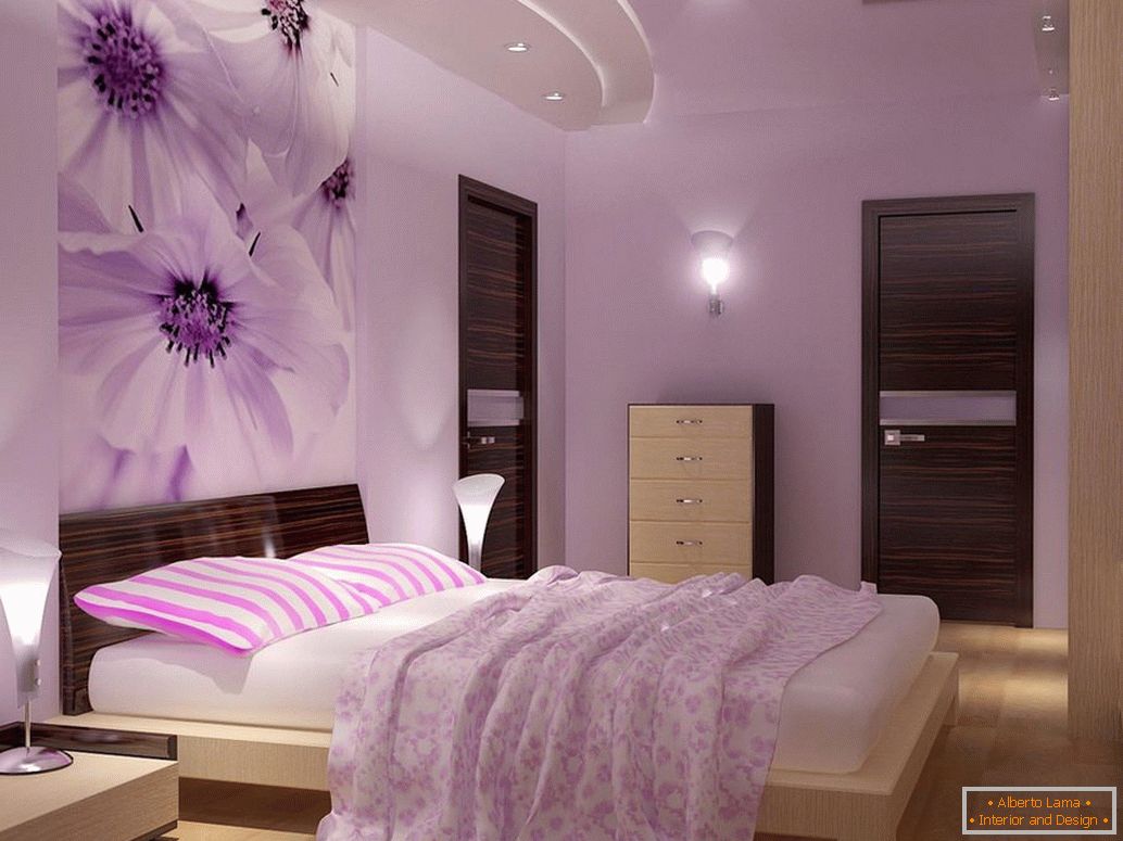Светло мебел во спалната соба со јорговански ѕидови