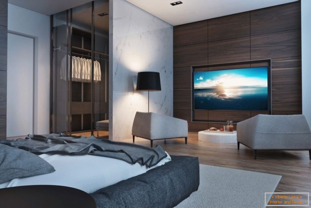 Спална соба дизајн во високо-технолошки стил