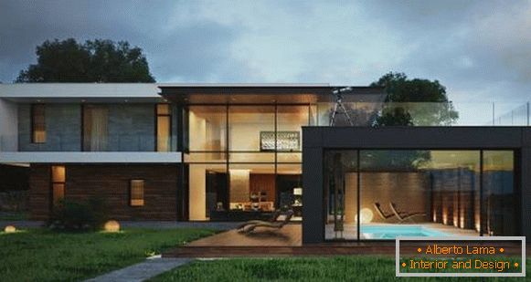 Приватна куќа во високотехнолошки стил со стаклени ѕидови