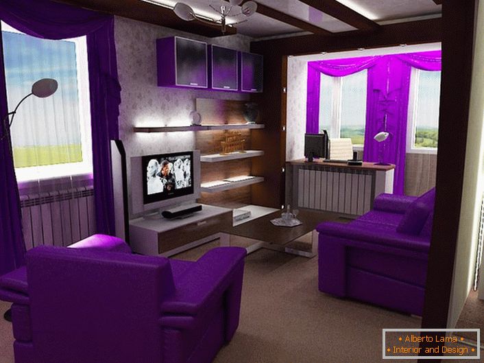 Светли акценти на сочно пурпурна направи дневната соба во стилот на Арт Нову навистина ексклузивна.
