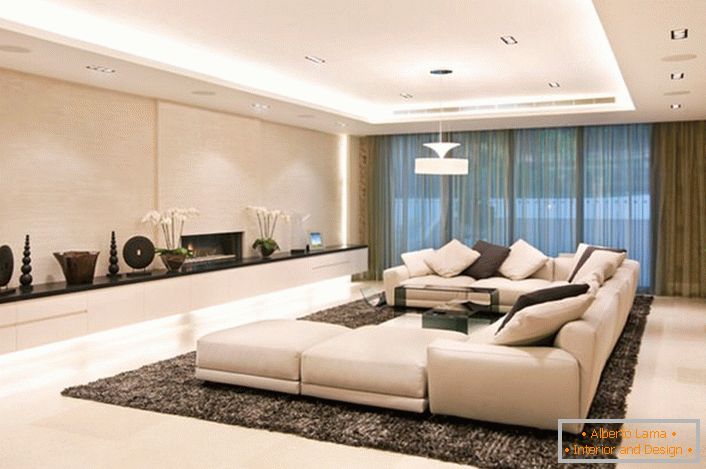 Дизајнерската идеја подразбира употреба на три различни извори на осветлување - место за осветлување, LED лента, таванска лустерот.