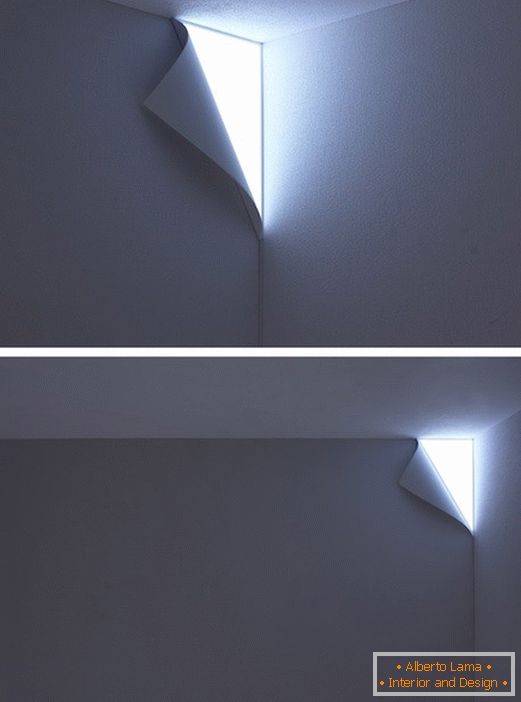 Светилка во ѕидот во вид на превиткан раб на хартија