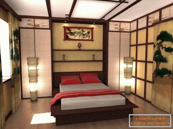 Јапонски етнички стил во внатрешноста - фото спална соба