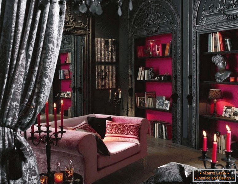 Темниот ентериер на дневната соба во готски стил