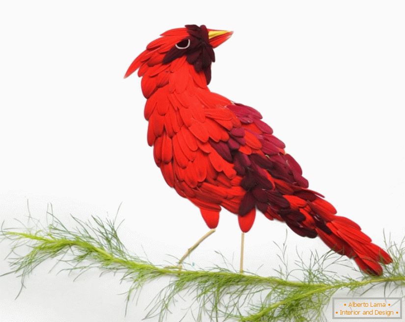Птица на Gerbera ливчиња, уметник Хонг Ји