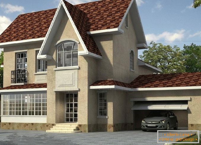 Модерен дизајн на куќи со гаража под еден покрив (земја страна) слика