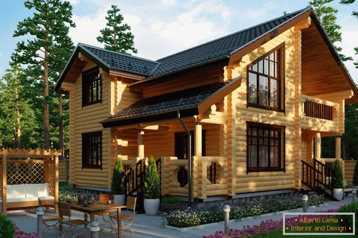 Селска куќа во рустикален стил од дрвена куќа - избор на поголемиот дел од современите сопственици на недвижен имот во селата.