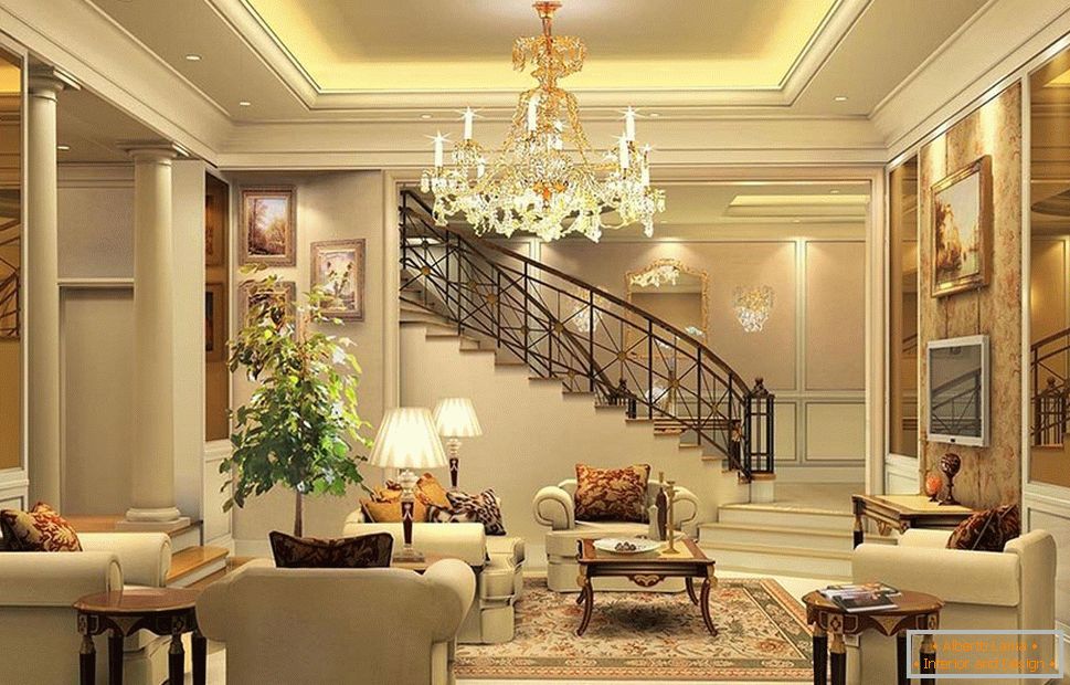 Дневна соба во класичен стил со скали