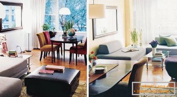 Распоред на салата пред и по преуредувањето на мебелот на фотографијата