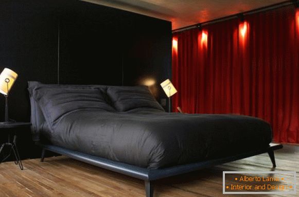 Спална соба во црвена и црна боја