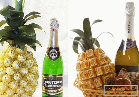 Како да декорирате шише шампањ со слатки - ананас своими руками