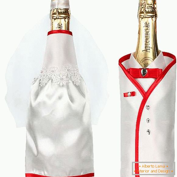 Како да декорирате свадба шише шампањ со свои раце - најдобрите идеи со слика