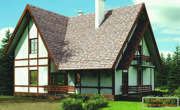 Фасадата на зградата на куќата е украсена во согласност со барањата на скандинавскиот стил. Контрастниот дограма станува значајна карактеристика на стилот. 