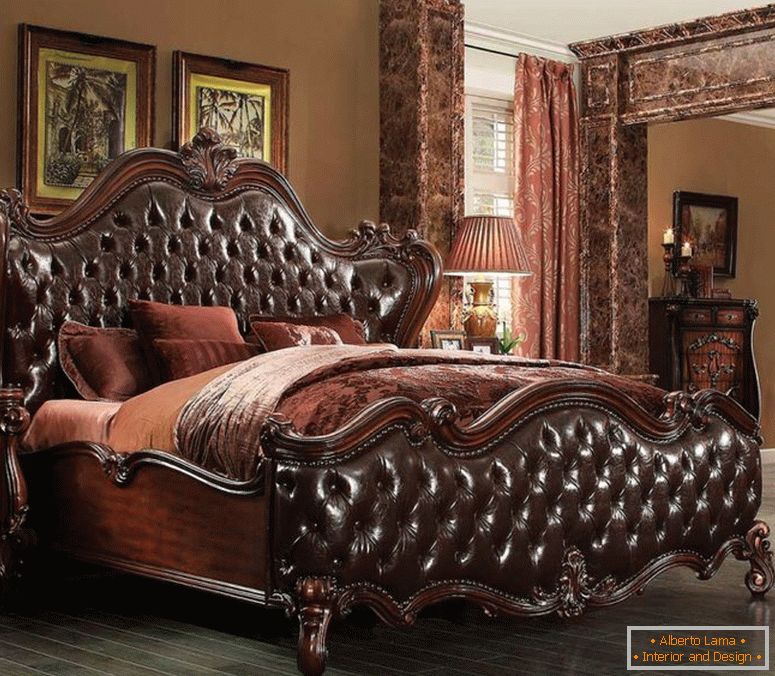 традиционален кревет-темно кафеава-пу-цреша-даб-санки-ас-замок-б1