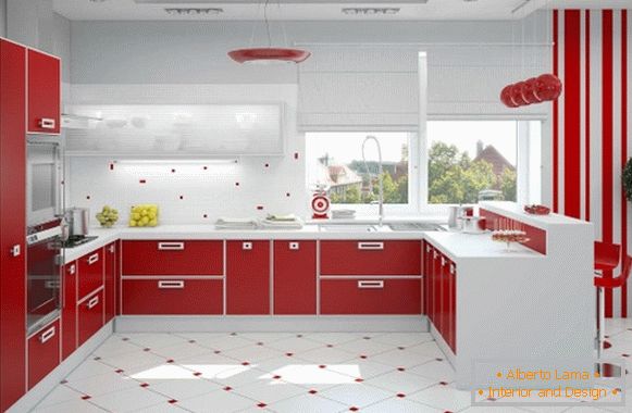 Дизајн на црвена бела кујна фото 12