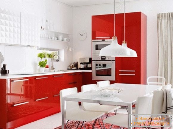 Дизајн на црвена бела кујна фото 13