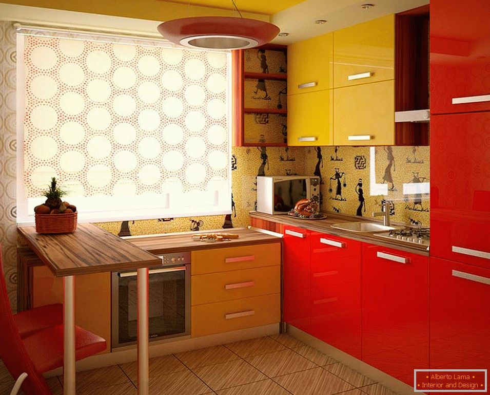Црвена и жолта кујна