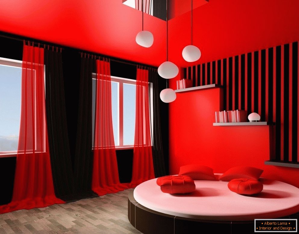 Црвено-црн внатрешноста на собата