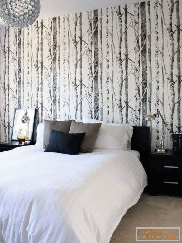 Црна и бела позадина во спалната соба - фото-дизајн шума