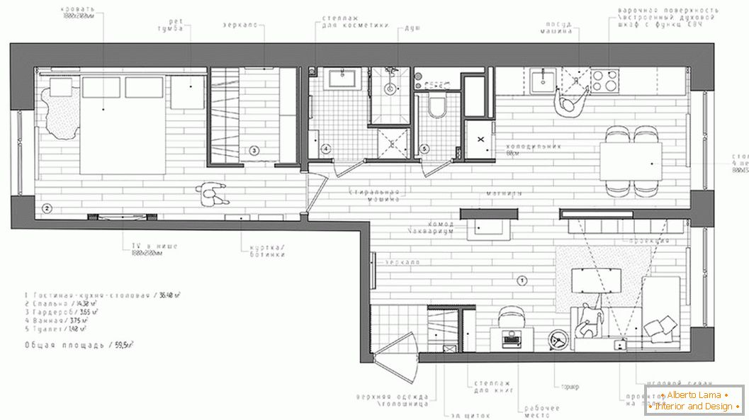 Мал стан во скандинавски стил во Русија - план квартиры