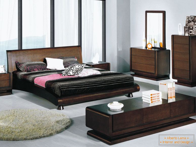 едноставни и пространи спални декорирани со кафеава дрвена мебел-суета и фиоки-современи во едноставни бои