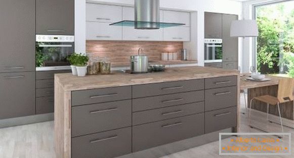 Модерен дизајн на кујна 2018 - слика со сиви кабинети
