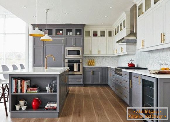 Дво-боја кабинети во кујната - модерен дизајн 2018
