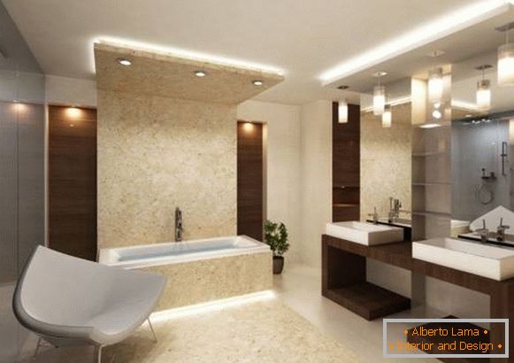 Прекрасно осветлување и осветлување во дизајнот на бања