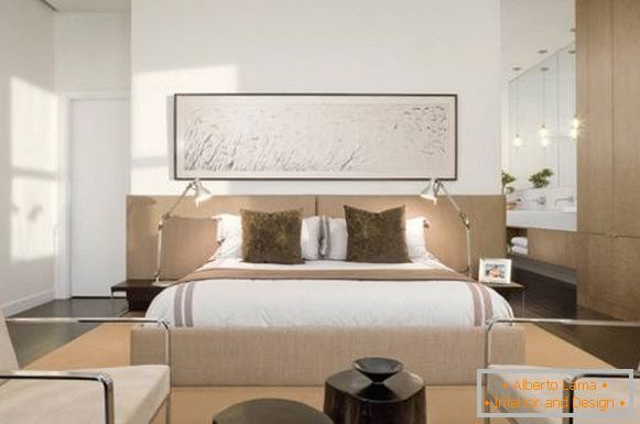 Кревети со мека headboard во внатрешноста - фотографии во модерен стил
