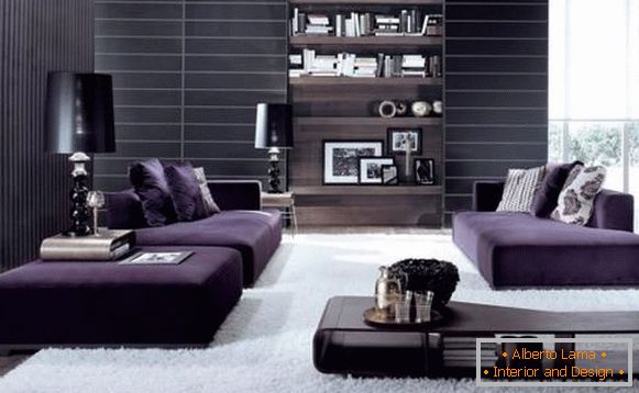 Виолетова мебел во дневната соба