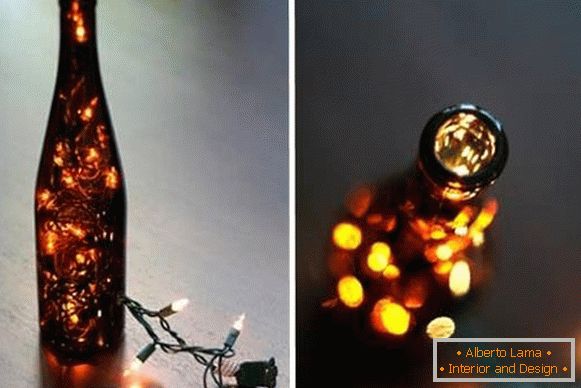 LED предводена венец во декор на шише вино