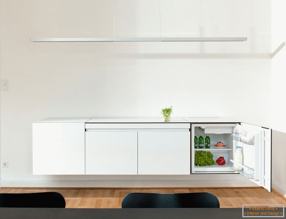 Стилски кујнски дизајн на мали димензии - зелень на столике