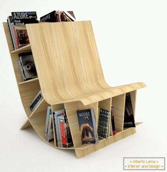 Дрвени столче-библиотека од студиото Fishbol Design Atelier