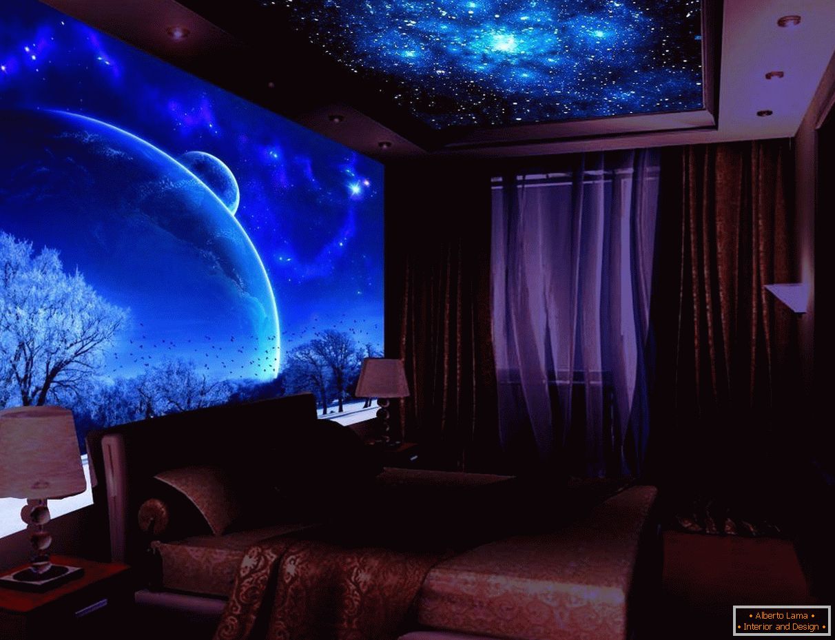 Осветлување во спалната соба во стилот на галаксијата