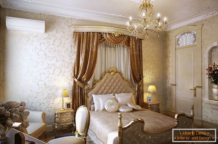 Само соодветно избраниот мебел, како во оваа спална соба, може да стане живописен пример за барокен стил.