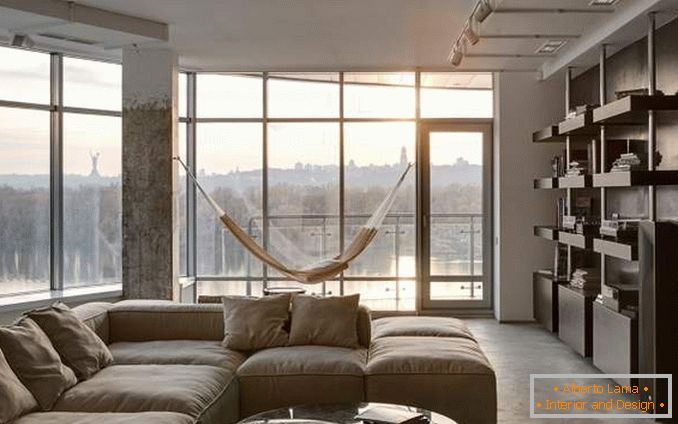 Панорамски прозорец во станот - слика на дизајнот на дневна соба